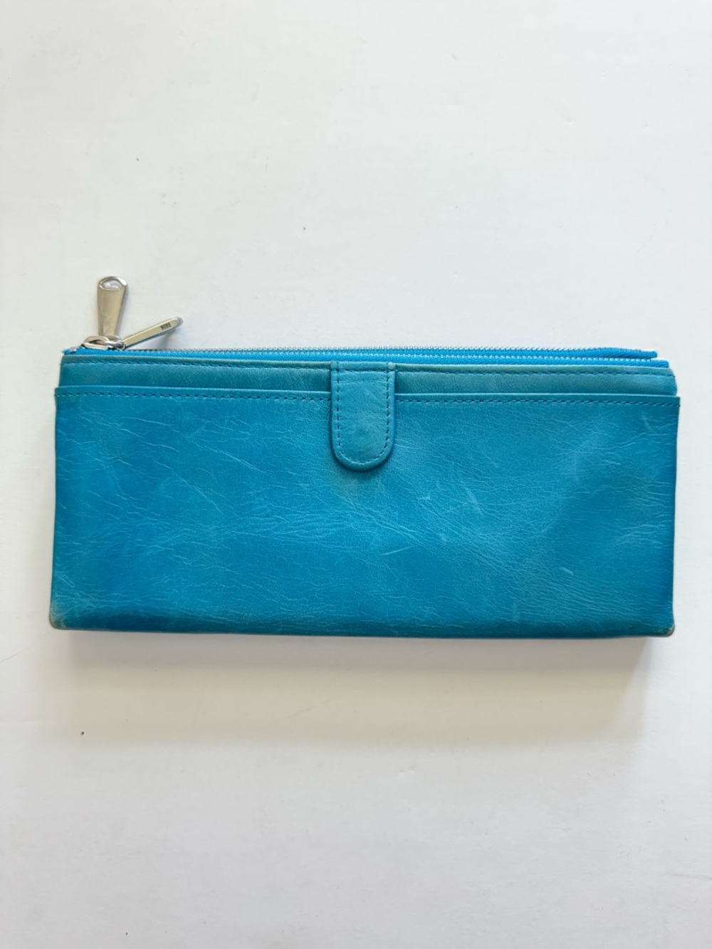 Hobo Teal Leather Double Zip Folding Wallet Clutch
